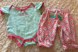 Baby Gear Girls Pink Teal Dragonfly Flowers Short Sleeve Pants Outfit 3-6 Months - £4.30 GBP