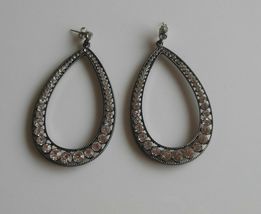 Silver Tone Crystal Rhinestone Teardrop Hoop Earrings - $13.85