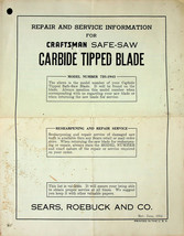 Craftsman Safe-Saw Repair and Service Information - Vintage (1954) - £9.52 GBP