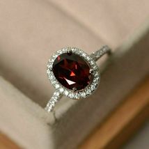 2.95 Ct Oval Cut Red Garnet Wedding Engagement Ring in 14K White Gold Finish - £65.38 GBP