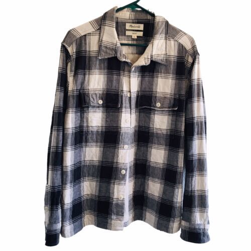 Primary image for Madewell Mens Brushed Flannel Shirt Jacket Shacket Easy Fit Plaid Button Size L
