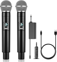 Wireless Microphone, UHF Dual Handheld Cordless Microphone with Rechargeable Rec - £47.95 GBP