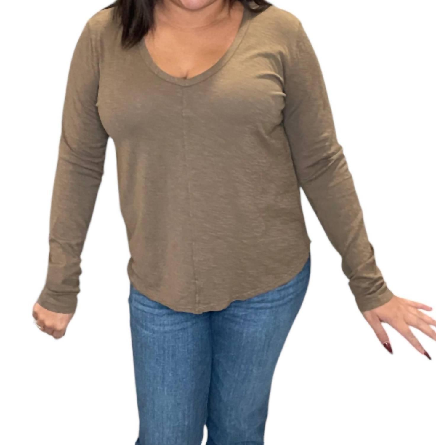 Bobi Center Seam V Neck Tee Dark Sage - $42.00