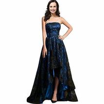 Kivary Strapless Black Lace High Low Long A Line Corset Prom Evening Formal Dres - £103.74 GBP