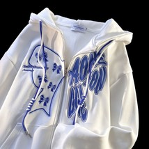 2022 Y2K Goth Embroidery Hoodies Harajuku Kawaii Grunge Retro Hip Hop Zip Up Hoo - £93.38 GBP