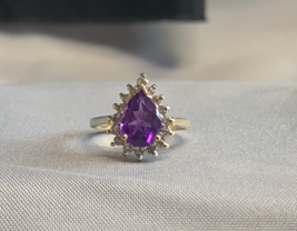 14K Yellow Gold Diamond Ring Amethyst Color Stone 3.16g Size 7 - £222.90 GBP