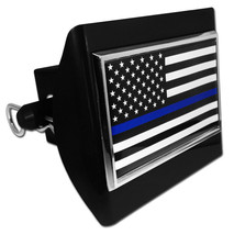 POLICE USA BLUE LINE FLAG BLACK PLASTIC USA MADE USA MADE TRAILER HITCH ... - £50.89 GBP