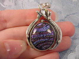 (#D-100-A) Dichroic Fused Glass Pendant Silver Purple Yellow Pink - £51.97 GBP