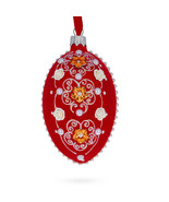 Jeweled Flowers on Red Glass Egg Christmas Ornament 4 Inches - £41.62 GBP