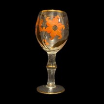 Vtg. Bohemian Romanian Handpainted 3 Floral Gold Trim Clear Cocktail Juice Glass - £27.63 GBP