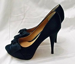 Boutique 9 Pumps Peep Toe Satin Platform Shoes Gia Black size 7.5  - $35.50