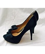 Boutique 9 Pumps Peep Toe Satin Platform Shoes Gia Black size 7.5  - $48.70 CAD