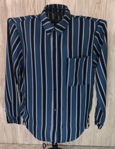 Wild fable Blue Black Striped Long Sleeve Pocket Collared Button Up Shirt Top L - £10.08 GBP