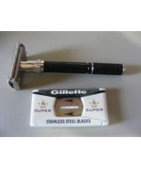 Vintage 1969 Gillette Super Adjustable Safety Razor 0-2 Short Handle Black - $2,413.62 MXN