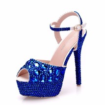 Diamond Women Super High Heels Wedding Pumps 14cm Peep Shoes  Platform 4CM  Wris - £84.36 GBP