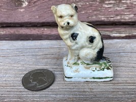 Antique Miniature Staffordshire Ceramic Small Sitting Dog Figurine 1800s  - £39.52 GBP