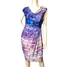 SUZI CHIN Dress Drape Neck Knee Length Sheath Colorful Tie-dye Bodycon Ruched - £50.68 GBP