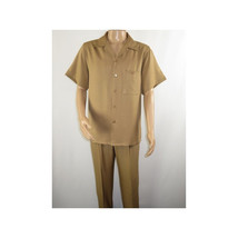 Men 2pc Walking Leisure Suit Short Sleeves By DREAMS 256-23 Solid Safari Tan image 2