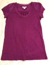  Ann Taylor Loft Petite Women&#39;s SP Plum Purple Knit Shirt Top Fringed Sc... - $17.63