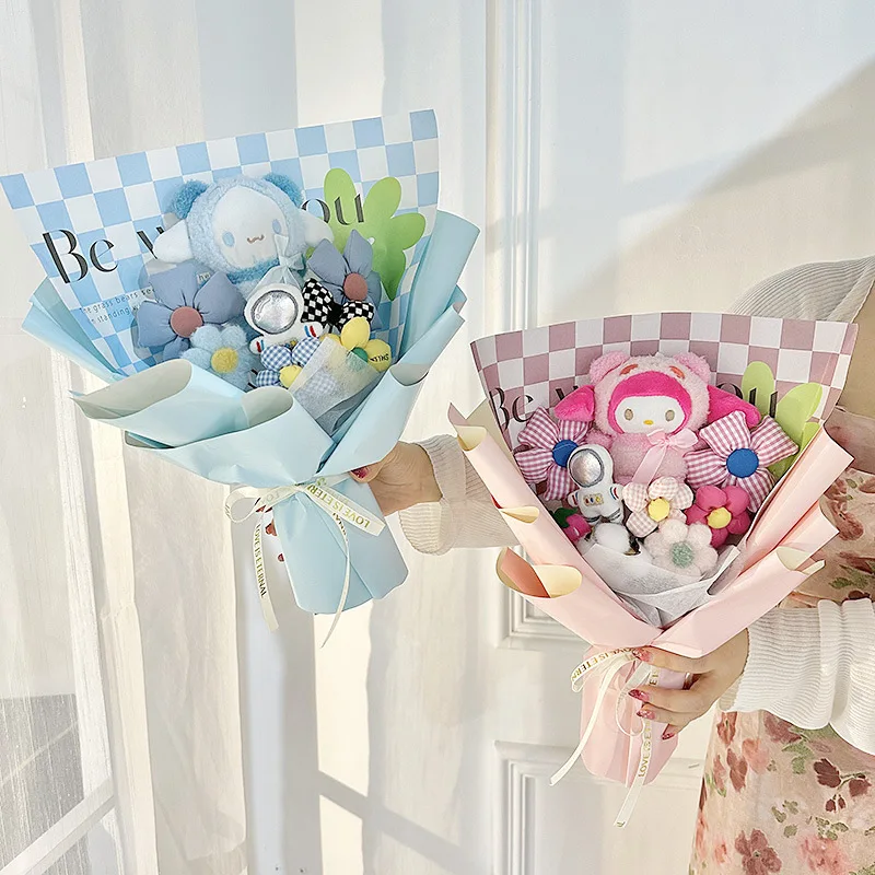 Sanrios Cinnamoroll My Melody Kuromi Plush Toy Flower Bouquet Cute Cartoon - £17.76 GBP
