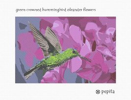 Pepita Needlepoint Canvas: Green Crowned Hummingbird Oleander Flowers, 10&quot; x 7&quot; - £40.06 GBP+