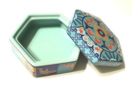 Seaworld Turtle Whale Teal Green Blue Hexagon Ceramic Jewelry Trinket Bo... - $19.12