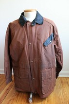 Australian Outback Coat L Cotton Oilskin Drover Coat Leather Trim Flanne... - £47.77 GBP