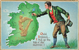 St Patricks Day~Ould Ireland I Bid Ye Top O The Mornin MAP~1913 Tuck Postcard - £6.36 GBP