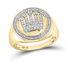 Mens Round Diamond King Ring 10K Yellow Gold 3/8 Cttw - £779.12 GBP