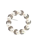 Mikimoto Estate Akoya Pearl Wreath Brooch Pin 1.375&quot; 5 mm Sterling Silve... - $287.10
