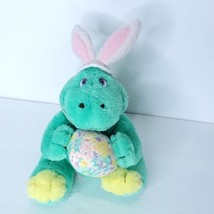 Russ Berrie Dinosaur Egbert JR Green Trex Plush Bunny Ears Easter Egg Floral 8&quot; - £18.19 GBP