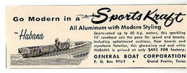 1958 Vintage Ad The Sports Kraft Habana General Boat Corp Grand Prairie,TX - £7.34 GBP