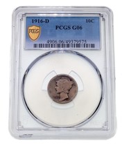 1916-D 10C Mercury Dime Graded by PCGS as G06! Key Date Dime - $1,608.73