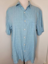 Men&#39;s Tasso Elba Linen Silk Shirt Blue Large Casual Button Front - £7.91 GBP