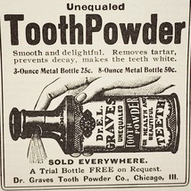 1904 Dr. Graves Tooth Powder Dental Advertisement Ephemera 3 x 2.25&quot; - £9.37 GBP