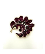 Vintage Purple Enamel Leaf Fern Brooch Autumn Fall Gold Tone Lapel Pin - $18.59