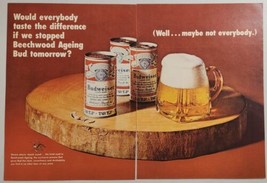 1970 Print Ad Budweiser Beer Cans of Bud &amp; Foamy Mug of Beer - $21.37