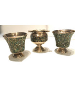 Vintage copper vase containers and ashtray with green enamel outer - $35.00