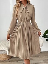 Perfee Pleated Tie Neck Long Sleeve Dress - $39.99