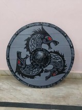 Dragon Face Wood &amp; Steel Round shield Armor Templar 24&quot; inch Shield - £109.85 GBP