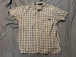 Dickies 2XL Short Sleeve Plaid Button Up Shirt Brown Tan Cotton Blend Wo... - $12.73