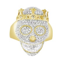 Men&#39;s Crown Skull Ring Brilliant Cut Simulated Diamond 14k Yellow Gold Plated - £805.92 GBP