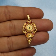 22k Yellow Gold Pendant, Handmade Yellow gold meena Pendant for women, I... - £375.90 GBP