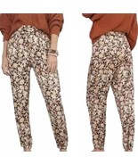 ANTHROPOLOGIE Diandra Jogger Pants Black Beige Floral Satin Zip Ankle si... - $35.00