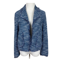 Topshop Tweed Blazer Jacket Womens 6 Blue White Open Fringe Pockets Career New - £31.91 GBP