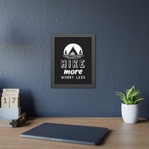 Framed Poster: &quot;HIKE more WORRY less&quot; - Wilderness Campfire Illustration... - £39.06 GBP+