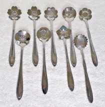 9 Pc Stainless Flower Demitasse Spoons Flower Shaped Bowls 4 7/8 inch Long - $18.32