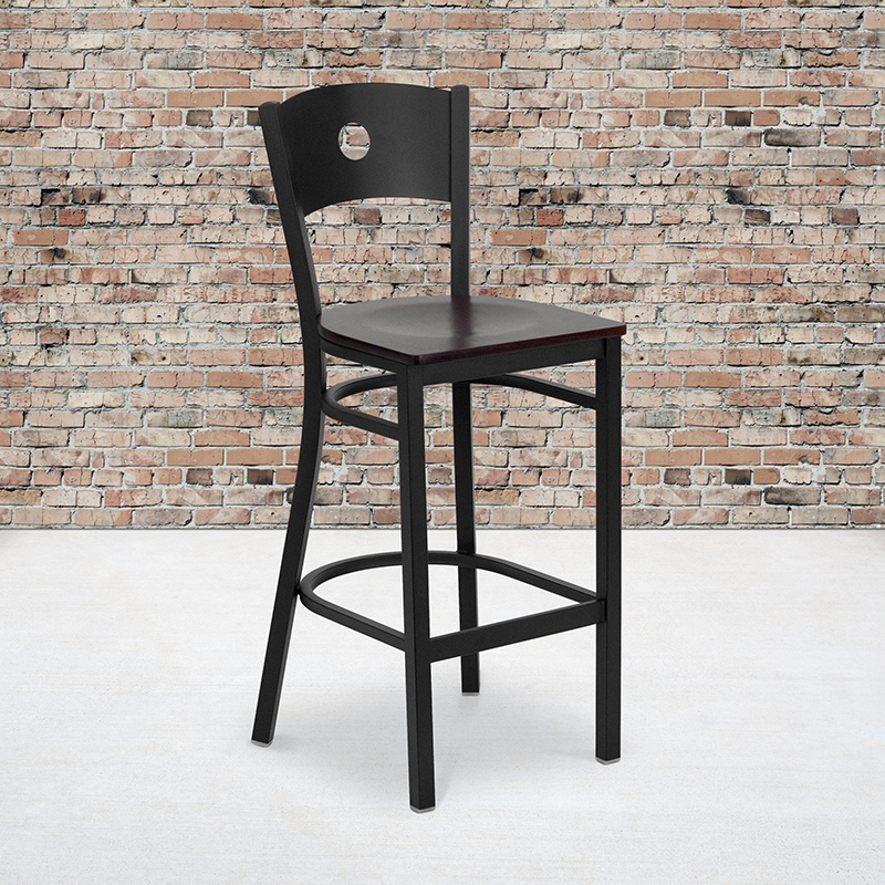 Black Circle Stool-Mah Seat XU-DG-60120-CIR-BAR-MAHW-GG
