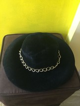 Vintage Luxuria Brand Black Rabbit Felt Hat Gold Accent Chain Marshall Fields - £60.45 GBP