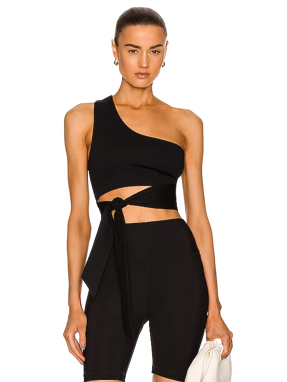Le Ore Tivoli One Shoulder Black Sports Bra Wrap Sz S Bandier NWT - $47.00